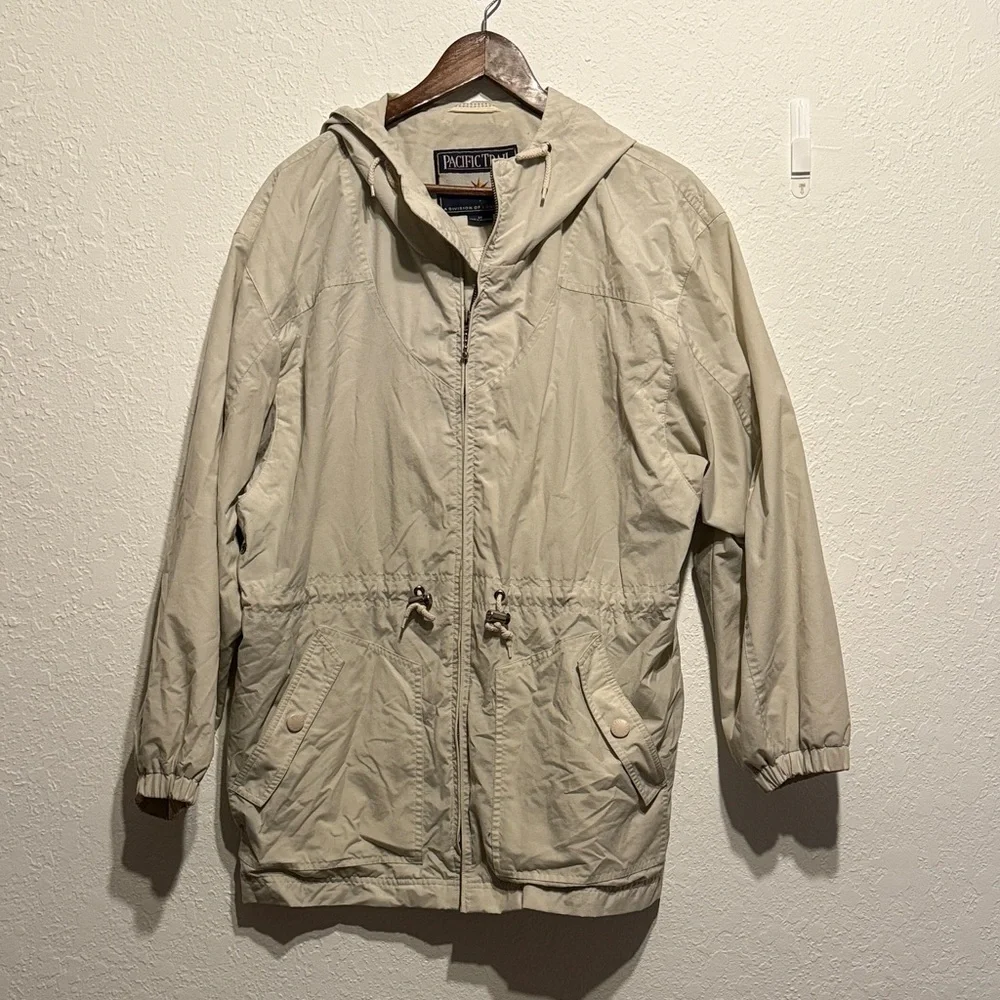 Pacific Trail Light Beige Lightweight Hooded Jacket Cinch Waist M Outdoor Hiking
